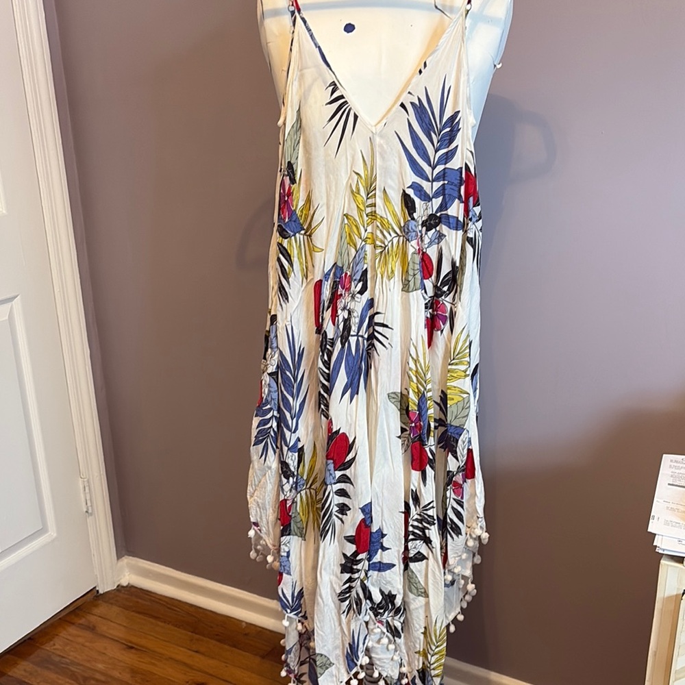 Japna White Cream Asymmetrical Sundress Spaghetti Strap